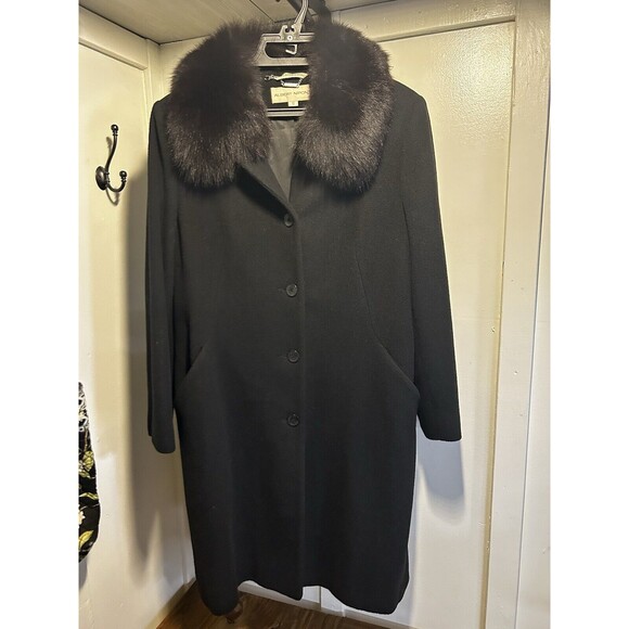 ALBERT NIPON Wool Long Overcoat With Collar Of Dyed Fox Fur From Finland Sz 12 - Picture 1 of 8